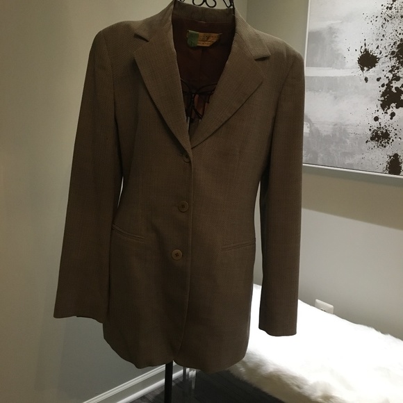 Donna Karan Signature Italian Wool Taupe Blazer - Picture 3 of 8